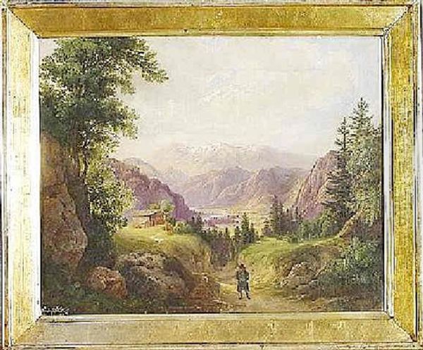 Wanderer In Sommerliche Alpental Oil Painting by Ludwig Gruenfeld