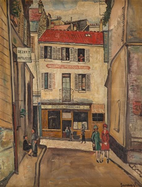 Street In Paris (montparnasse) Oil Painting by Nathan Grunsweigh