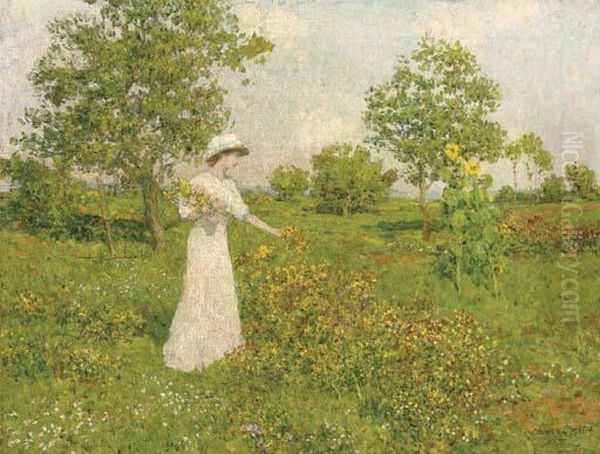 Une Jeune Fille Dans La Prairie Oil Painting by Marcel Adolphe Bain