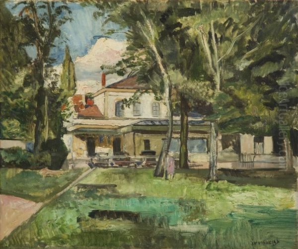 View Of A House In A Garden Oil Painting by Nathan Grunsweigh