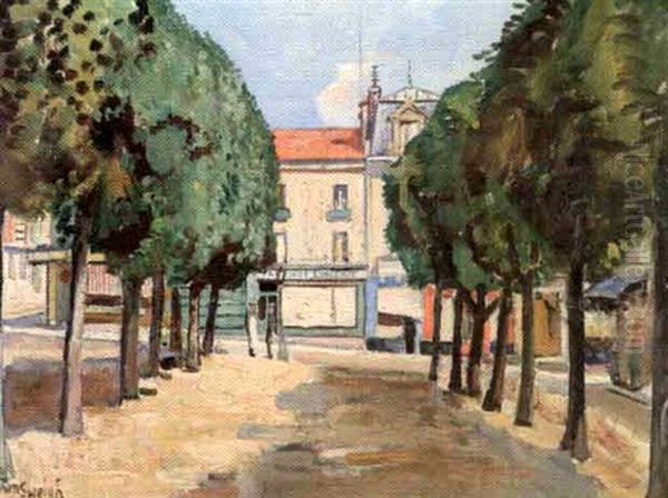 Place Bordee D'arbres Oil Painting by Nathan Grunsweigh