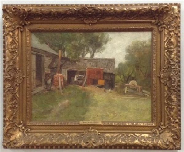 The Barnyard Old Lyme Ct Oil Painting by Charles Paul Gruppe