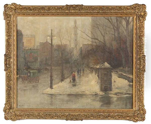 Winter Street Scene Oil Painting by Charles Paul Gruppe