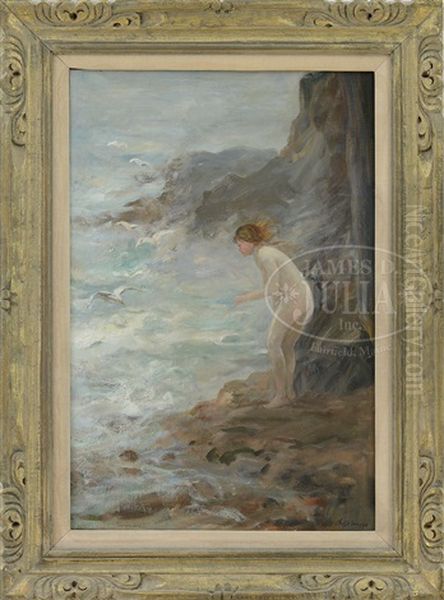 Nude Girl On Rocky Coast Oil Painting by Charles Paul Gruppe