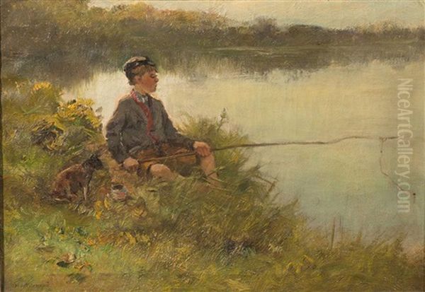 Boy Fishing Oil Painting by Charles Paul Gruppe