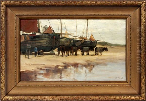 High & Dry- Dutch Fishing Fleet Oil Painting by Charles Paul Gruppe