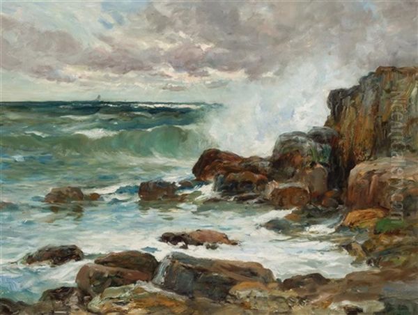 Breakers At Bass Rocks, Gloucester Mass. Oil Painting by Charles Paul Gruppe