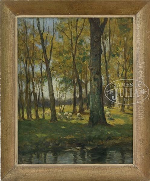 Sheep At Edge Of Wood Oil Painting by Charles Paul Gruppe