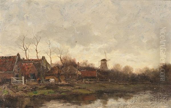 Windmill, Holland Oil Painting by Charles Paul Gruppe