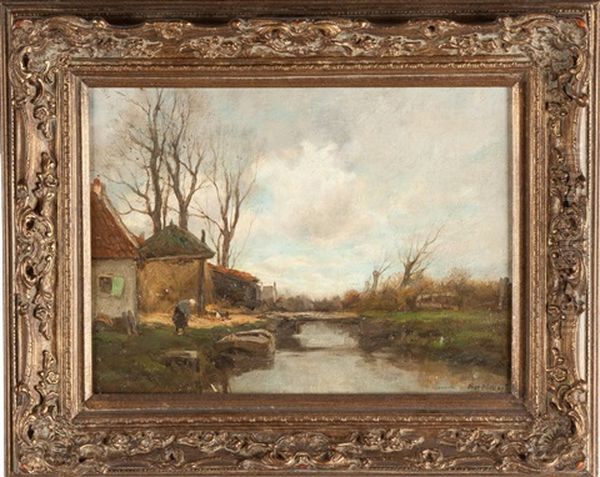 Canal Scene Oil Painting by Charles Paul Gruppe