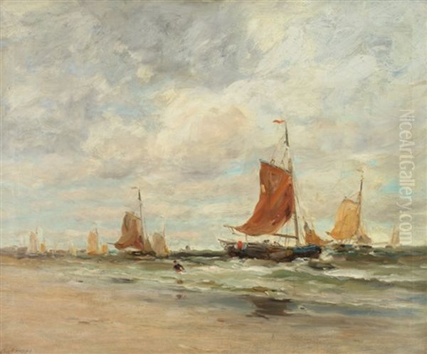 Windy Day On Dutch Coast Oil Painting by Charles Paul Gruppe