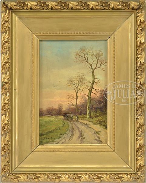 Man With Cart In Sunset Landscape Oil Painting by Charles Paul Gruppe