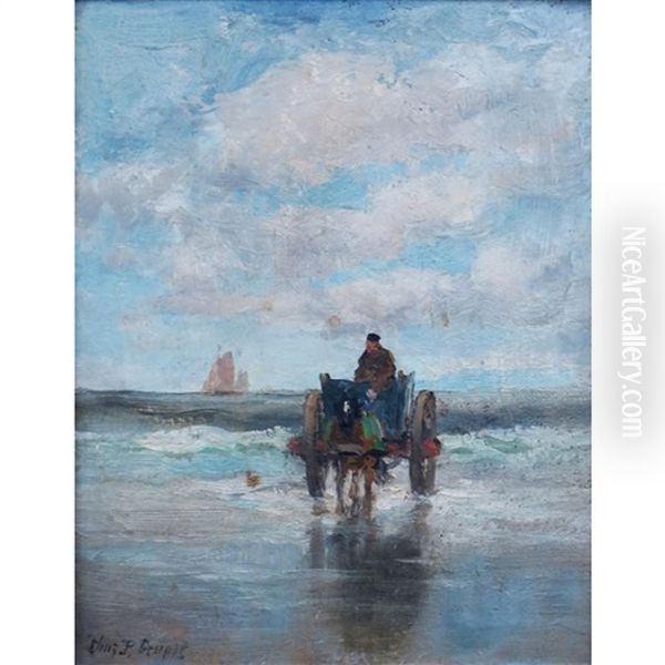 Shell Fishing At Katwijk, Holland Oil Painting by Charles Paul Gruppe