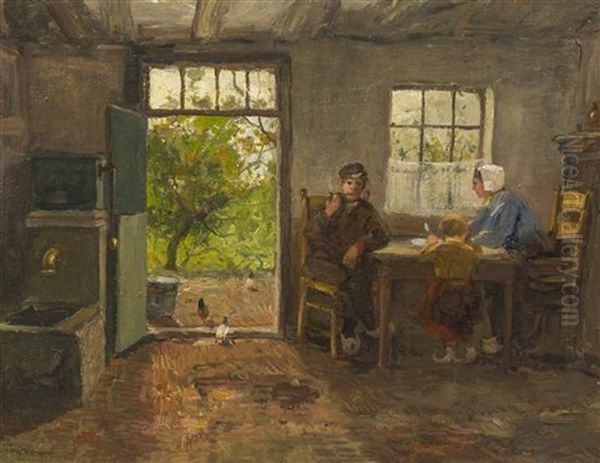 Dutch Interior Lunchtime Oil Painting by Charles Paul Gruppe