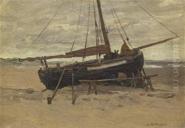 Fishing Boat At Low Tide Oil Painting by Charles Paul Gruppe