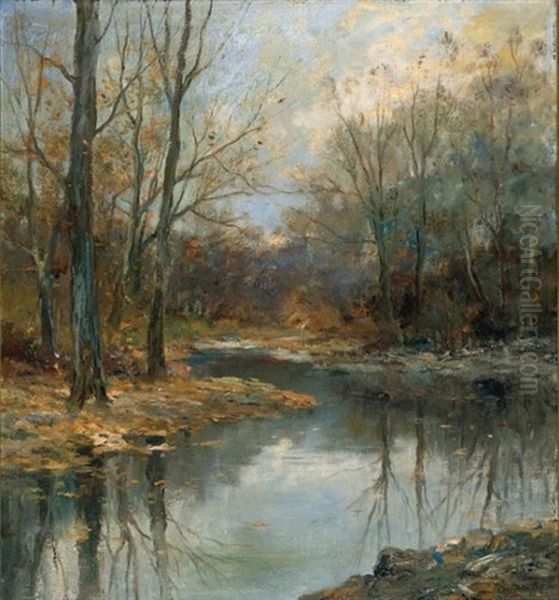 Autumn Scene With Creek In Woods Oil Painting by Charles Paul Gruppe