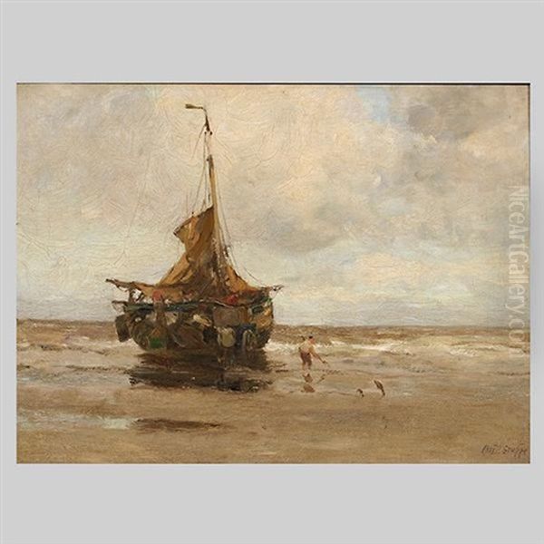 Beached Fishing Boat Oil Painting by Charles Paul Gruppe