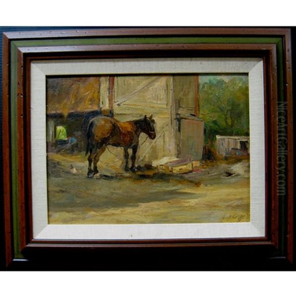 Stable With Horse And Farmer Oil Painting by Charles Paul Gruppe