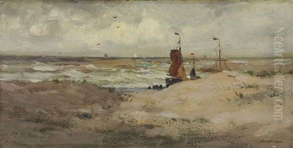 Beach Scene, Holland Oil Painting by Charles Paul Gruppe