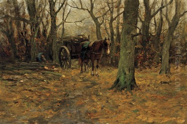 Gathering Firewood, At The Hague, Holland Oil Painting by Charles Paul Gruppe