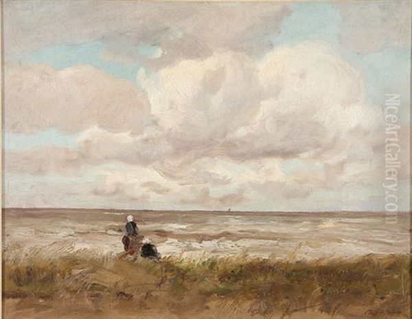 Figures On A Seashore Oil Painting by Charles Paul Gruppe