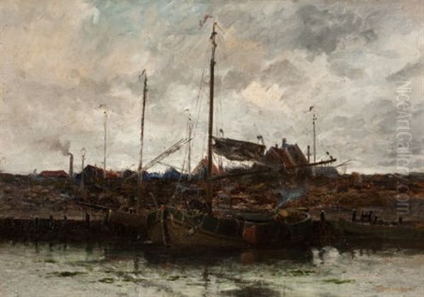 Ships At The Hague Oil Painting by Charles Paul Gruppe