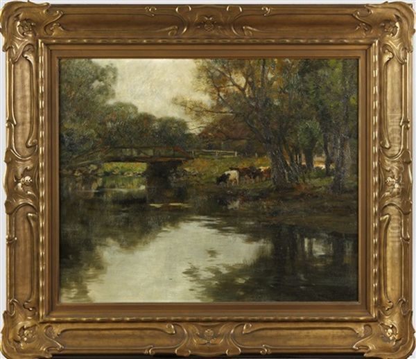 The Village Bridge, Lakeville, Ny. Oil Painting by Charles Paul Gruppe