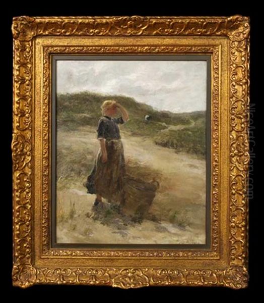 Dutch Woman Looking Out To The Countryside Oil Painting by Charles Paul Gruppe