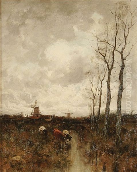 Landscape With Cattle Grazing Oil Painting by Charles Paul Gruppe