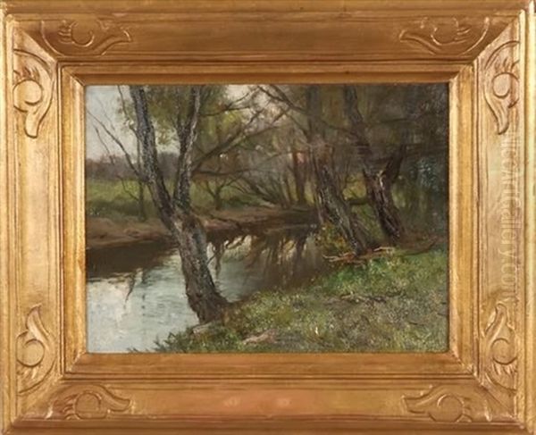 Along The Creek, Spring Landscape Oil Painting by Charles Paul Gruppe