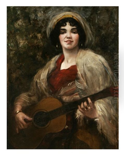 Gypsy Girl Playing Guitar by Charles Paul Gruppe