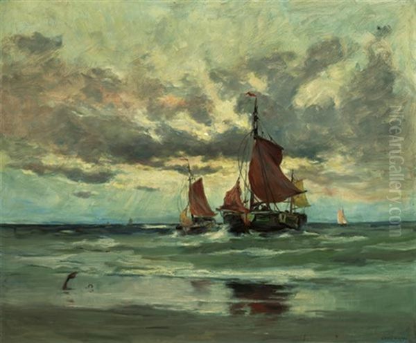 Fishermen Of Katwijk, Holland Oil Painting by Charles Paul Gruppe