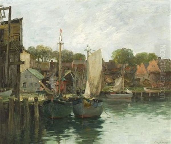 Portuguese Wharf Oil Painting by Charles Paul Gruppe