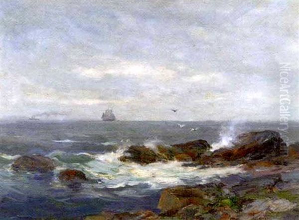 Ships Off The Massachusetts Coast Oil Painting by Charles Paul Gruppe