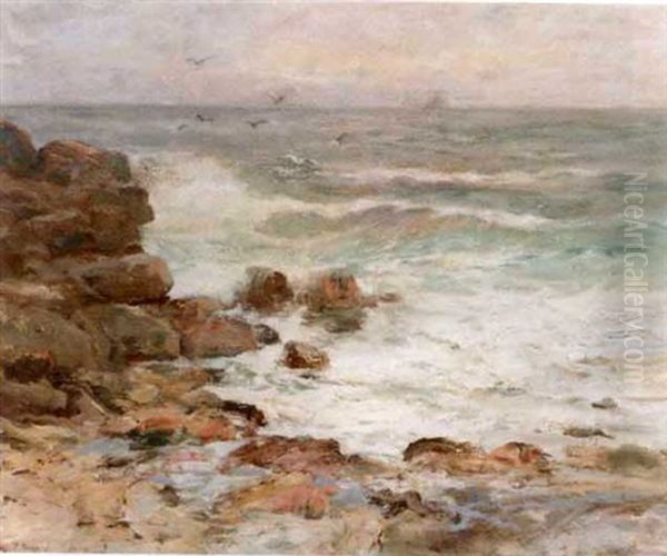 Waves Crashing Onshore Oil Painting by Charles Paul Gruppe