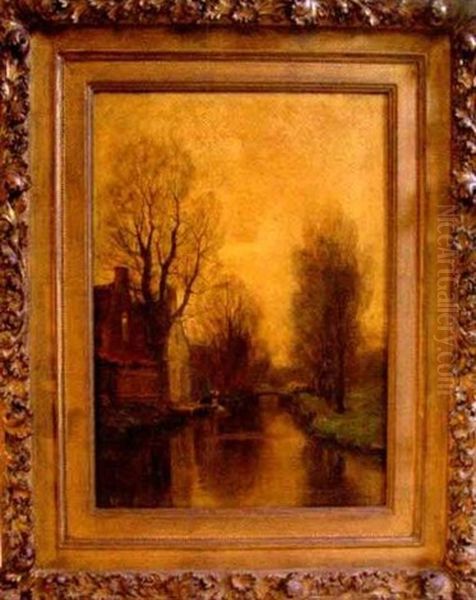 Canal Scene Oil Painting by Charles Paul Gruppe