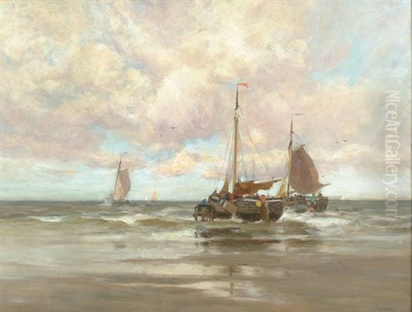 Dutch Sailing Vessels Oil Painting by Charles Paul Gruppe