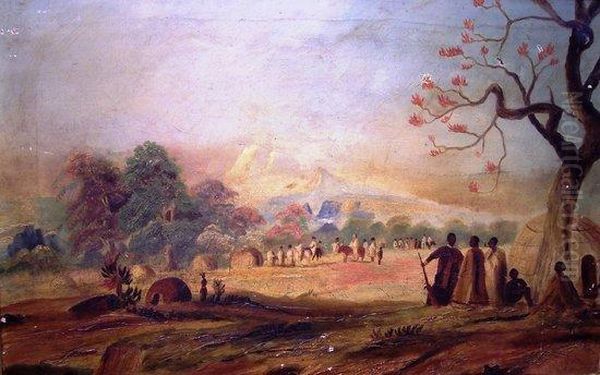 Village In The Amatola Mountains, 
 South Africa Oil Painting by Thomas John Baines