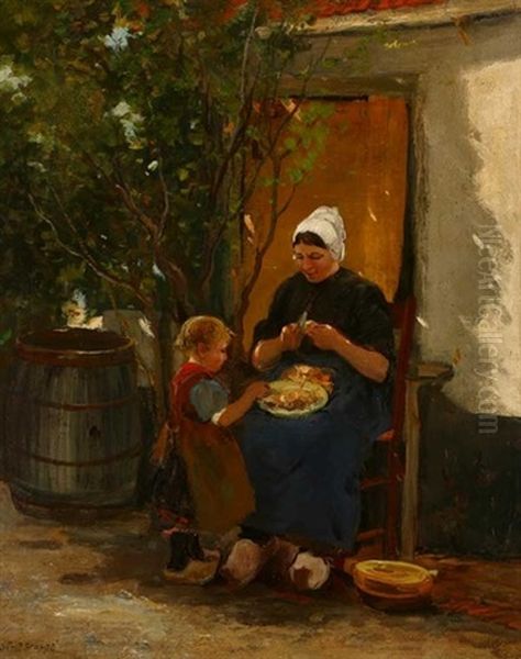 Mother And Child In Exterior Scene Oil Painting by Charles Paul Gruppe