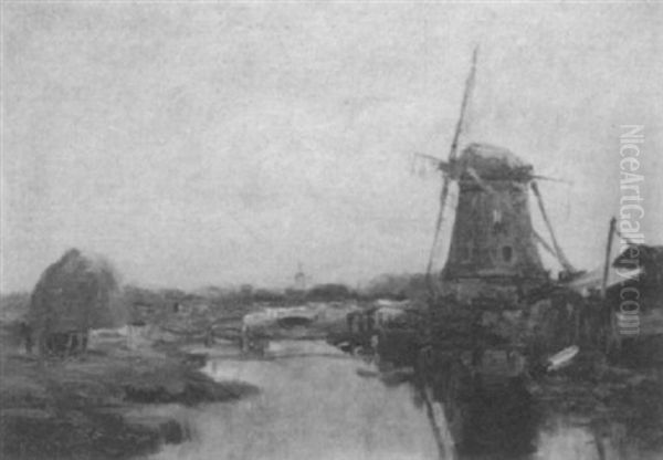 Windmill By The River Oil Painting by Charles Paul Gruppe