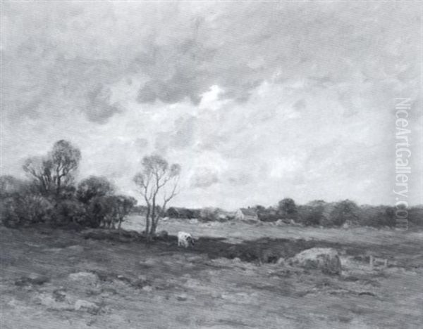 Gray Afternoon, An Open Cow Pasture Oil Painting by Charles Paul Gruppe