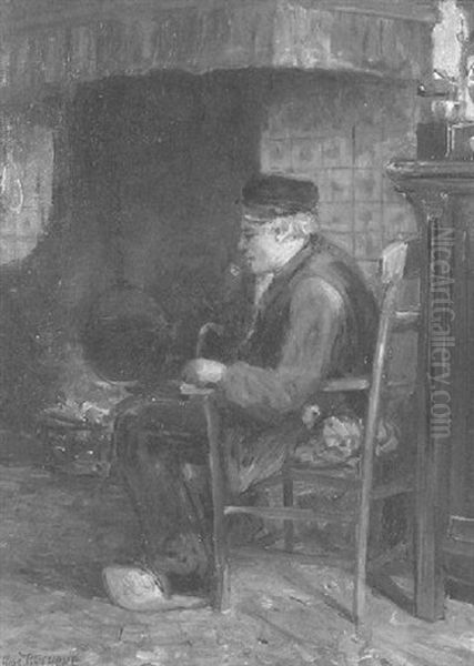 His Own Fireside Oil Painting by Charles Paul Gruppe