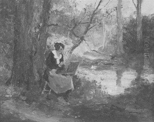 Sketching Above The Creek Oil Painting by Charles Paul Gruppe