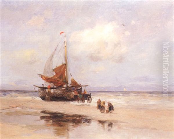 Dutch Fisherfolk On A Beach by Charles Paul Gruppe