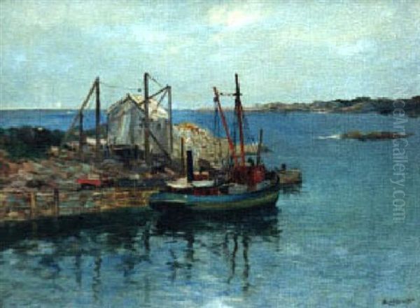 Rockport Quarry With Boat Landing Oil Painting by Charles Paul Gruppe