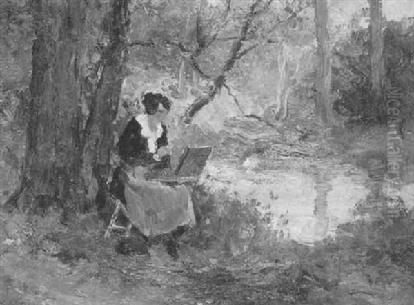 Sketching Along The Creek, Woodstock Oil Painting by Charles Paul Gruppe