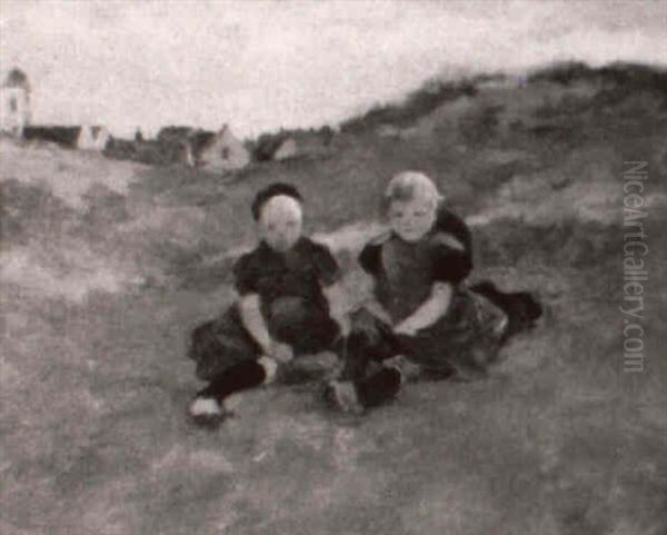 Youngsters On The Beach Oil Painting by Charles Paul Gruppe