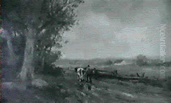 After The Storm/landscape With Cow And Herder Oil Painting by Charles Paul Gruppe