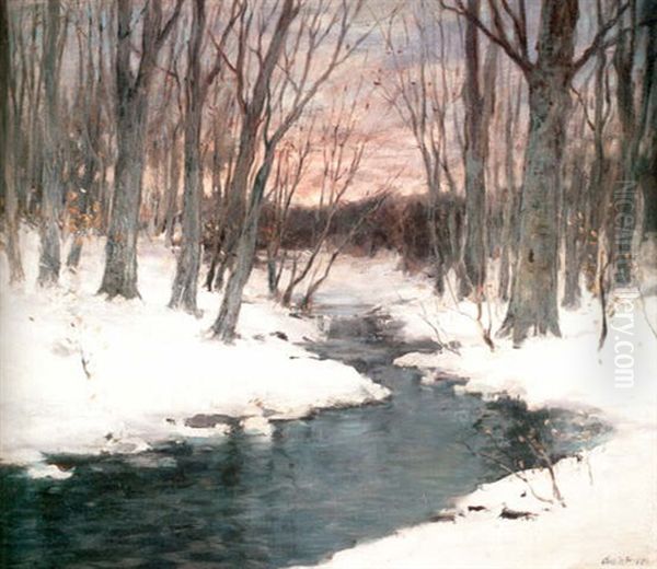 Winter Stream Oil Painting by Charles Paul Gruppe