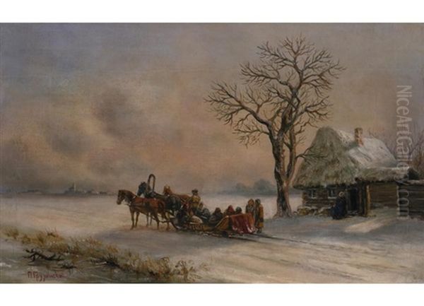 Winter-troika Oil Painting by Peter Nikolajewitsch Grusinsky